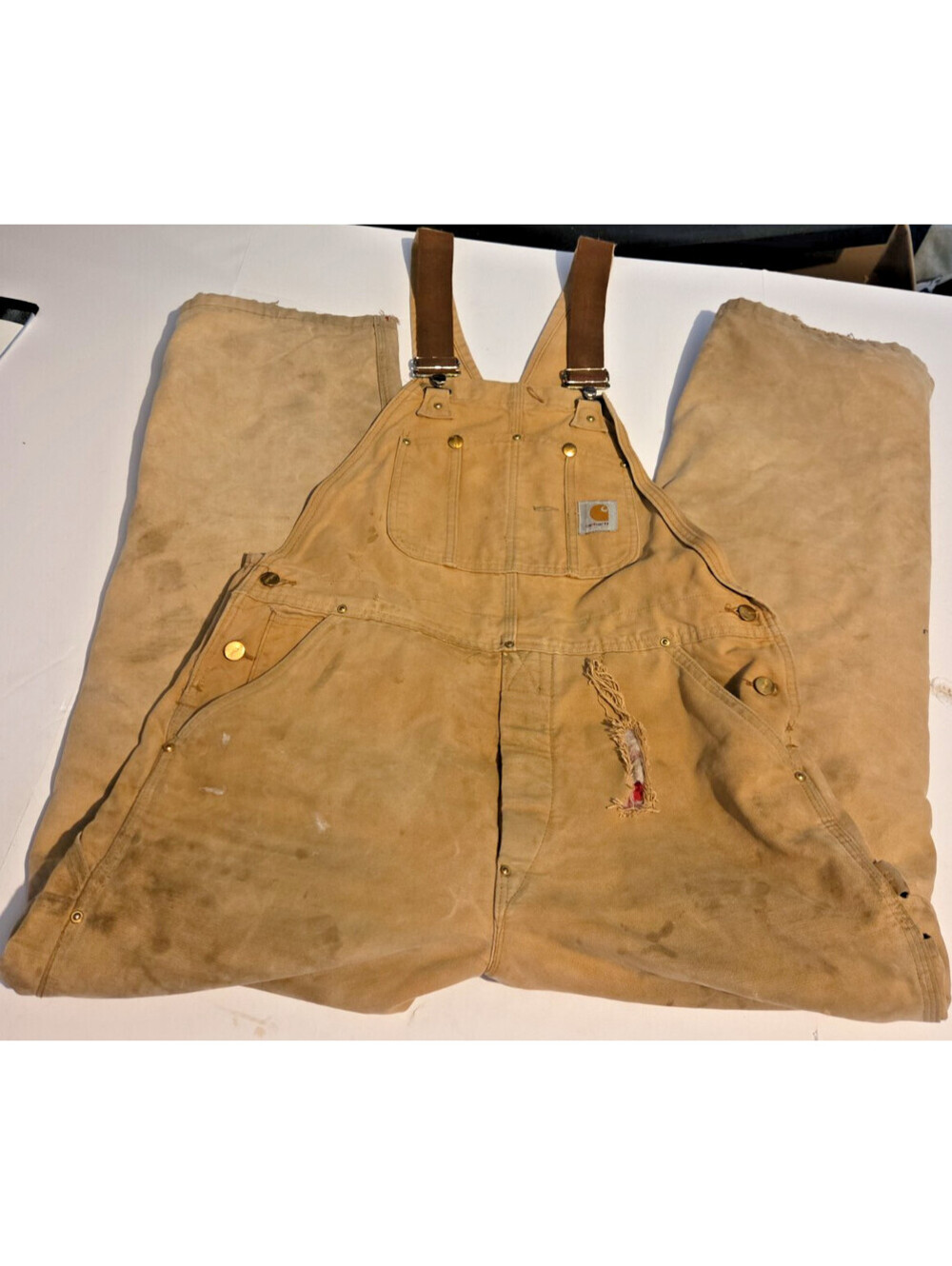Vintage Carhartt Union Made USA Duck Canvas Insulated Bib Overalls Brown 38x32
